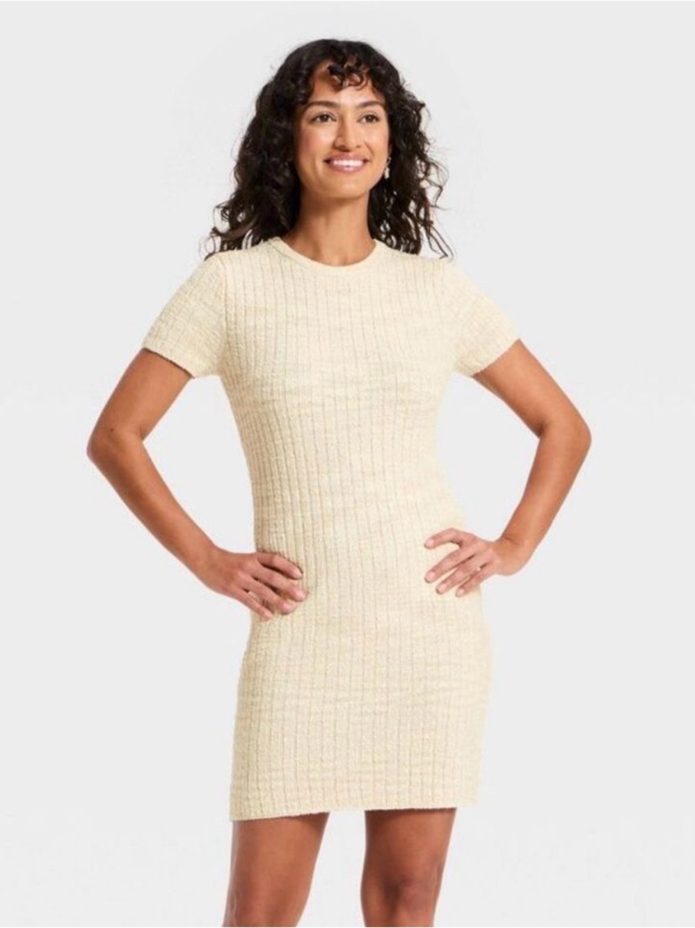 Short-Sleeve Ribbed Mini Dress Size Small *NEW